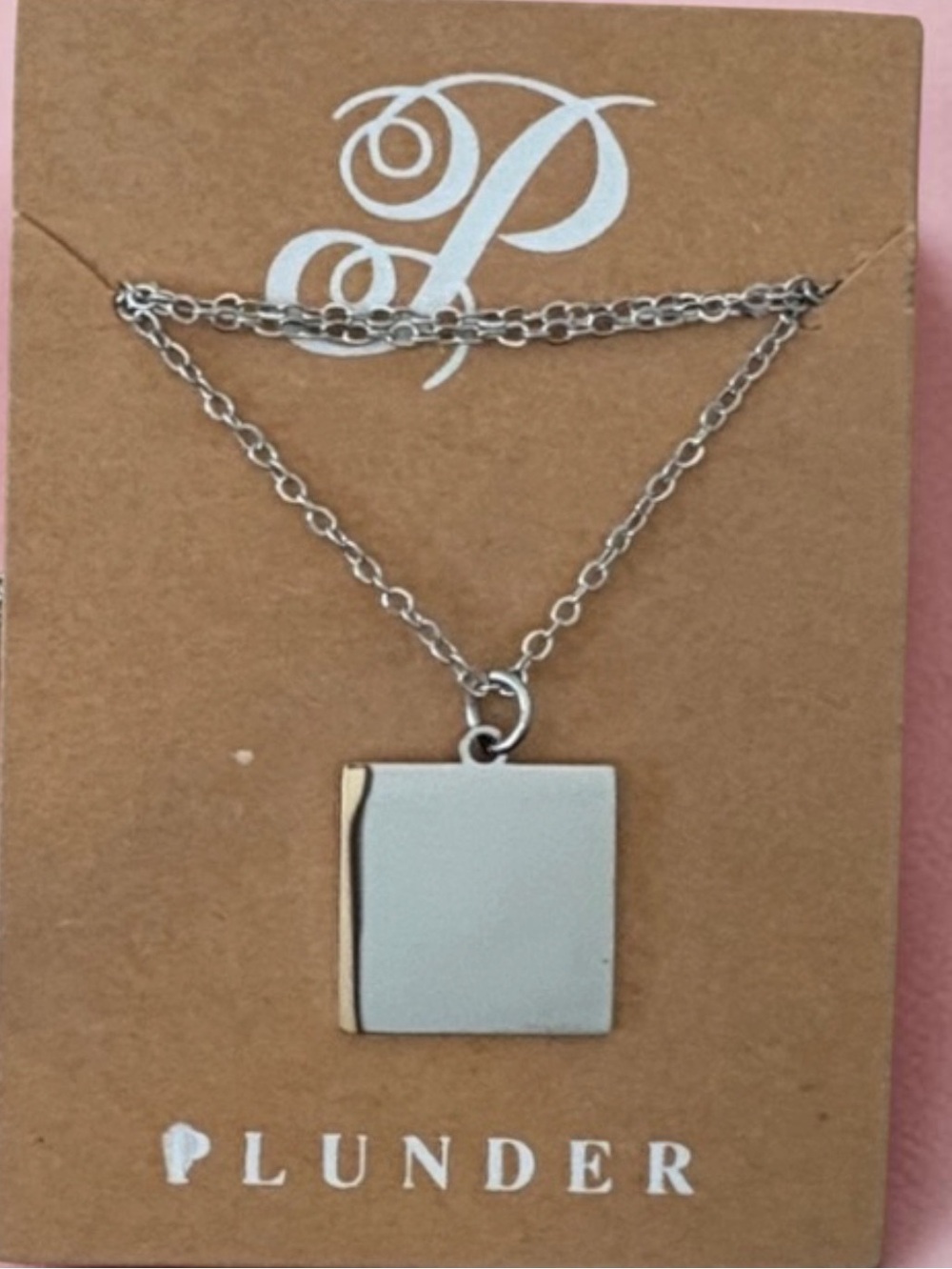 Plunder Silver Square Pendant Necklace - Silver - Picture 2 of 2